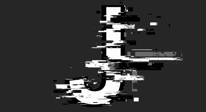 Abstract glitch art letter j with digital distortion effect on dark background