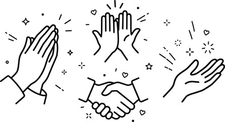 Teamwork success and appreciation hand icons set with applause high five handshake and gratitude vector design © Sabbir Studio