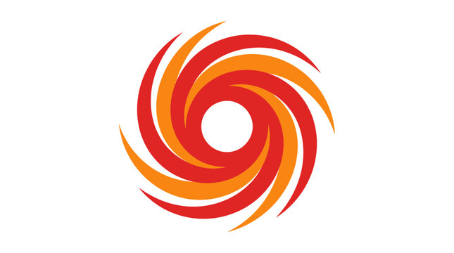 Abstract orange hurricane cyclone vortex symbol isolated on white.