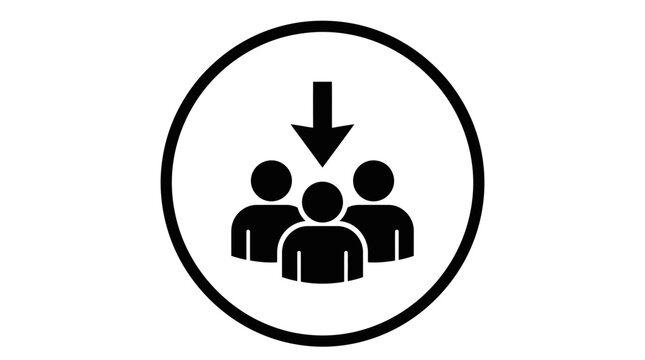 Black and white emergency assembly point icon with people.