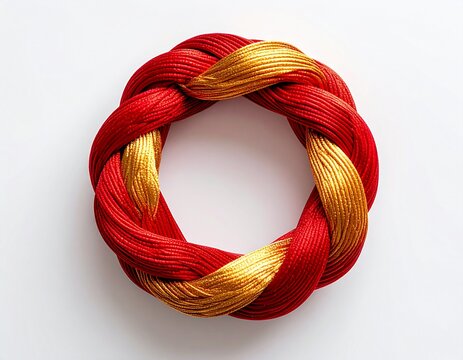 Traditional Kumihimo Cord Red Gold Figure Eight, Japanese Craft