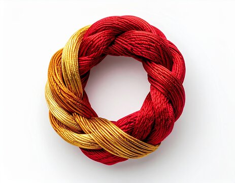 Japanese Kumihimo Round Braid in Red and Gold, Overhead View