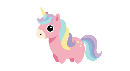 Cute pink unicorn with rainbow mane and tail. © wiski