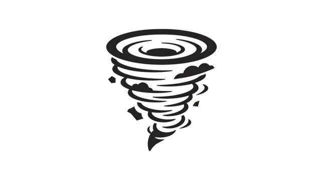 Black and white tornado twister funnel cloud icon