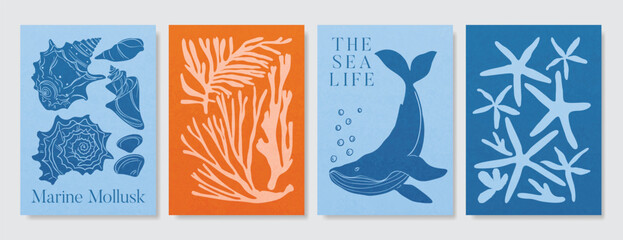 abstract colorful coral reef ocean drawing with see animal Card set design for wedding invitation card, happy birthday , summer ads. © babeer