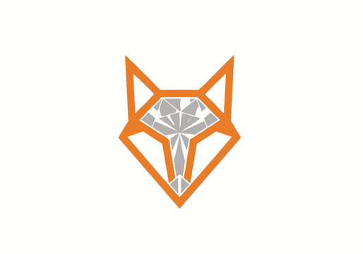 Geometric fox head illustration with orange outline and gray facial features