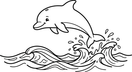 Dolphin Jumping out of Water - Black and White Outline © Tabassum