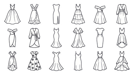 Fashion Illustration: Diverse Collection of Elegant Dresses and Gowns Sketch © Varel