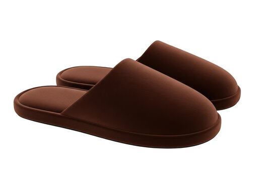 3d icon of a pair of soft brown slippers for home comfort, isolated on transparent background