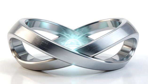 A futuristic silver metallic object with a glowing blue light inside sits on a white surface in a studio setting viewed from a side angle.