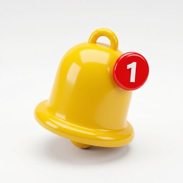 3D yellow bell icon on white background