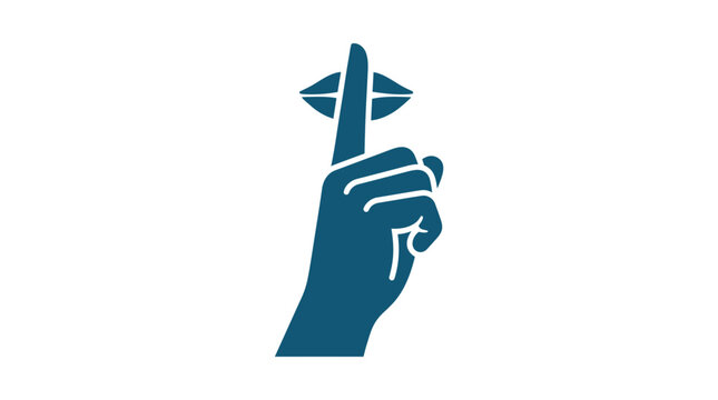Blue silhouette hand gesture for silence and shushing.