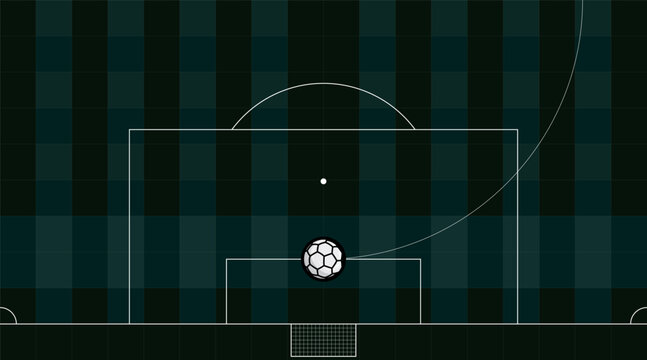 Abstract part of soccer field with curve ball on dark green checkered pattern baclground have blank space.