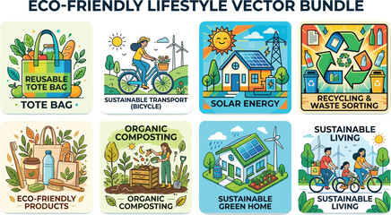 Fototapeta premium Eco Friendly Lifestyle Vector Bundle with Recycling Renewable Energy and Sustainable Living