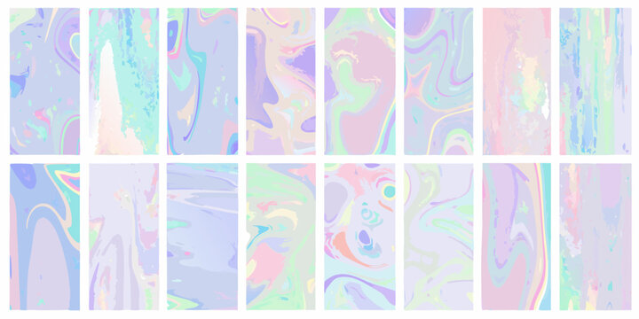 Iridescent marble textures collection pastel vector illustration