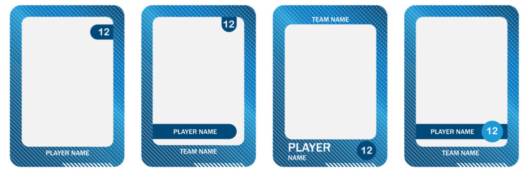 Set of baseball trading card designs with retro frame elements, stitched accents and customizable photo placeholders.