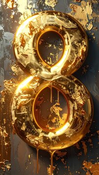 Golden Number Eight with Paint Splash.