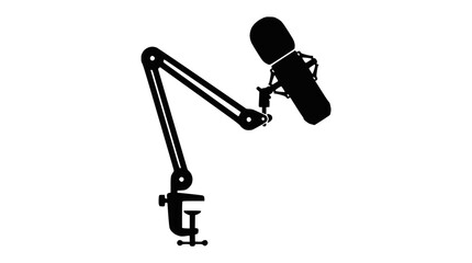Naklejka premium Adjustable desk microphone boom arm silhouette on black.