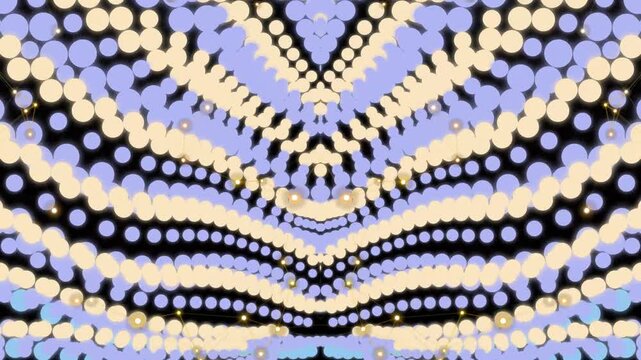 Geometric kaleidoscope pattern of interconnected circles in lavender beige and black creating an abstract symmetrical design and optical illusion