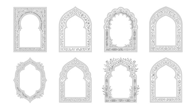 Ornate Islamic Arch Frames - Decorative Architectural Elements Collection