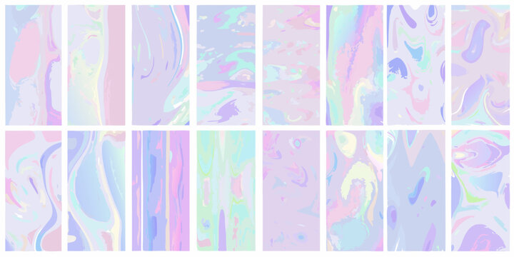 Iridescent marble textures collection pastel watercolor style