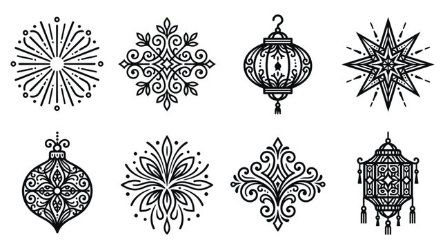 Ornate Holiday Ornaments, Lanterns, and Decorative Flourishes Set