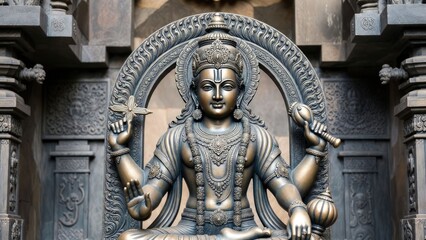 Obraz premium Divine presence of lord vishnu temple sculpture spiritual setting close-up hinduism beliefs