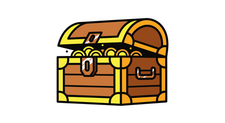 Open Treasure Chest Full of Gold Coins, Cartoon Style © bagio