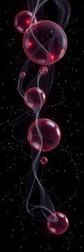Floating orbs with wispy tendrils drift across a starry black background, Cosmic, Spacey