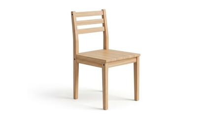Fototapeta premium A simple, light-colored wooden chair with a slatted back and flat seat