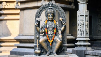 Obraz premium Architectural art vibrant vishnu sculpture in a serene temple courtyard
