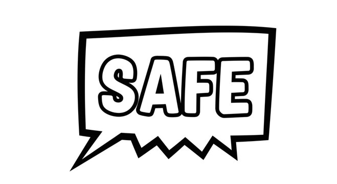 SAFE Word Bubble Icon, Cartoon Style, Isolated on White