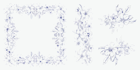 Obraz premium Floral ornament in blue watercolor style delicate botanical arrangements