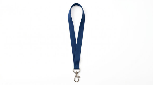 Blue lanyard with metal hook isolated on white background