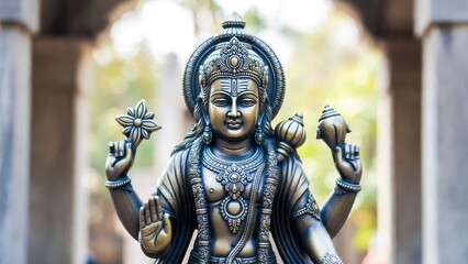 Fototapeta premium Hindu god vishnu statue temple grounds sculpture spiritual environment close-up view divine concept