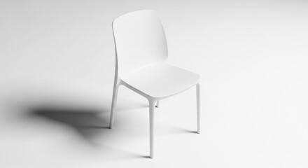 Fototapeta premium A sleek, modern white chair with four legs and curved backrest casts a shadow