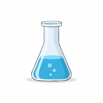 Erlenmeyer flask with blue liquid and bubbles