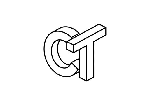 Isometric line art logo of letters C and T