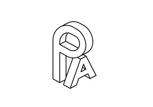 Isometric monogram of letters P and A optical illusion