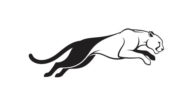 Jumping panther minimalist black and white vector logo icon