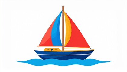 Fototapeta premium A colorful sailboat sails across calm waters on a sunny day
