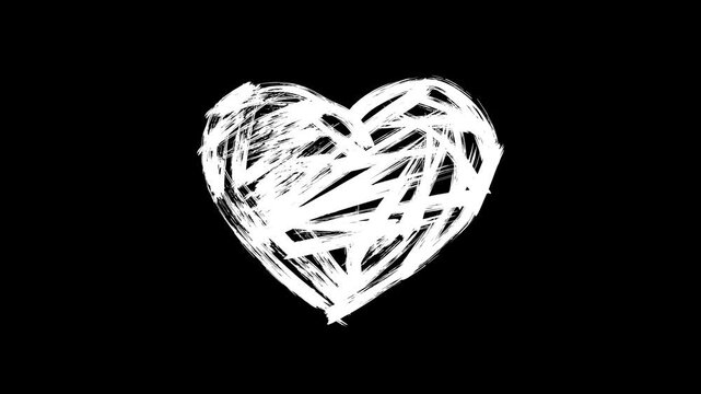 hand drawn white grunge heart animation heavy brush stroke. Doodles element