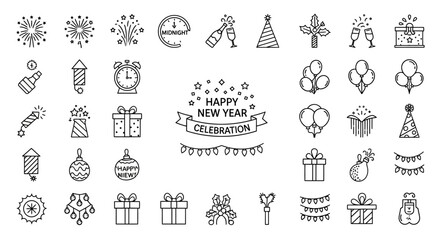 New Year Celebration Icons and Symbols. © paman