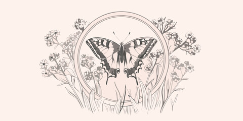 Butterfly And Floral Arrangement A Delicate Vector Illustration © Ganesh