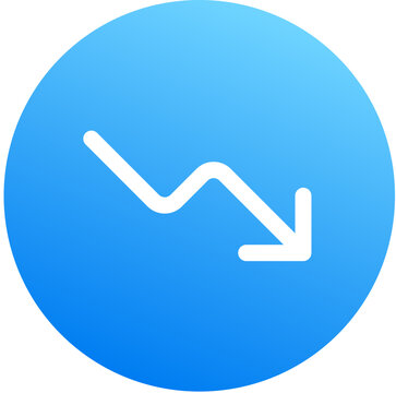 Bold blue trending down decline decrease gradient circle icon