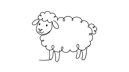 Obraz premium A cute minimalist sheep illustration drawn with a single continuous black ink line on paper