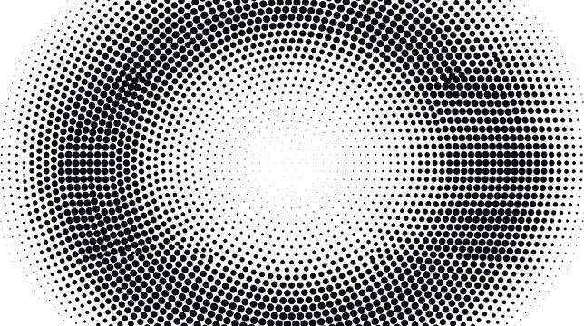 Halftone radial gradient background, black and white circular dot pattern, abstract monochrome pop art texture, vector eps graphic for modern design