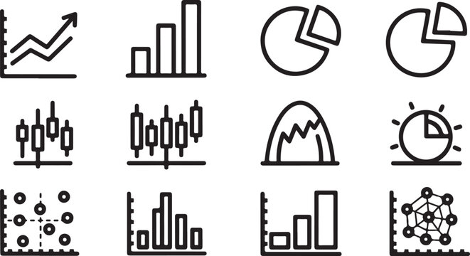 Set of twelve business data icons and charts
