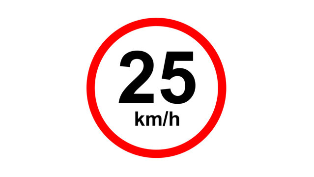 A 25 km/h maximum speed limit traffic sign with a red circle on a white background. A speeding prohibition vector icon for safety.