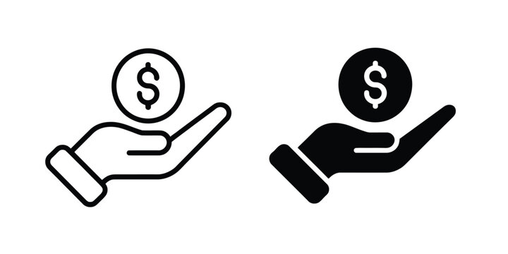 Hand holding money icon vector illustration for financial support income salary banking investment and cash management concept isolated minimal style